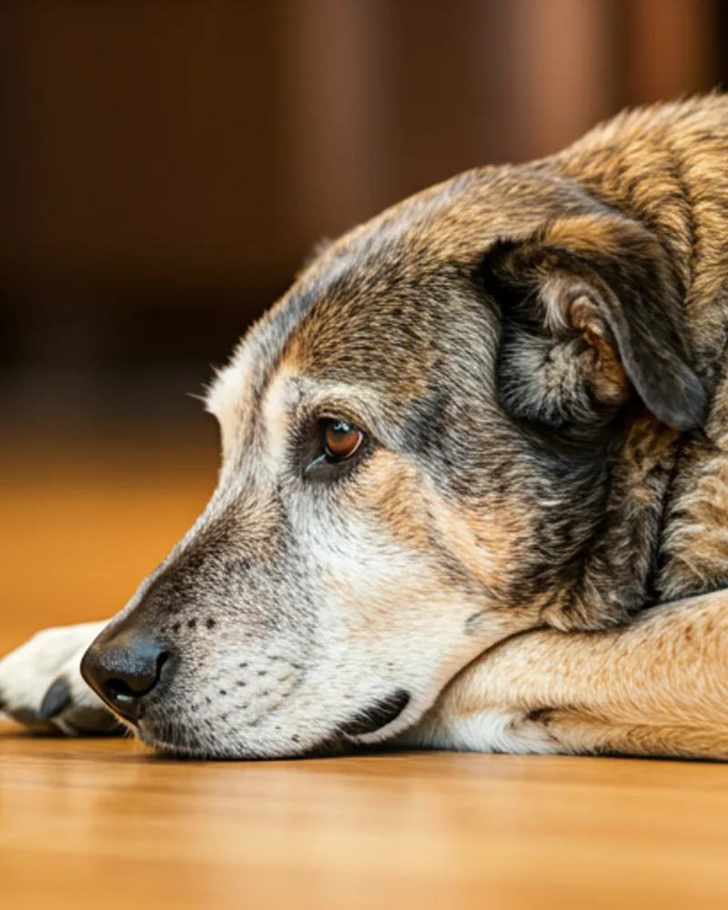 Senior dog resting comfortably